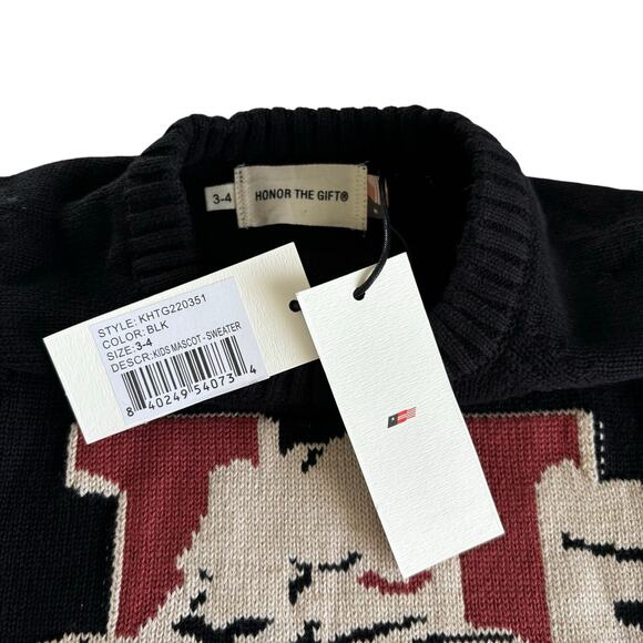 Honor The Gift Kids Panther Mascot Black & Red Crewneck Knit Sweater Size 3-4 - Picture 4 of 6